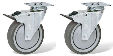 Set van 2 zwenkwielen met rem voor vouwbed type Comfort, Comfortplus en Click clack.